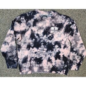 BLIND ROOSTER Japan Sweatshirt Large Pink Gray Tie Dye Embroidered Crew Neck